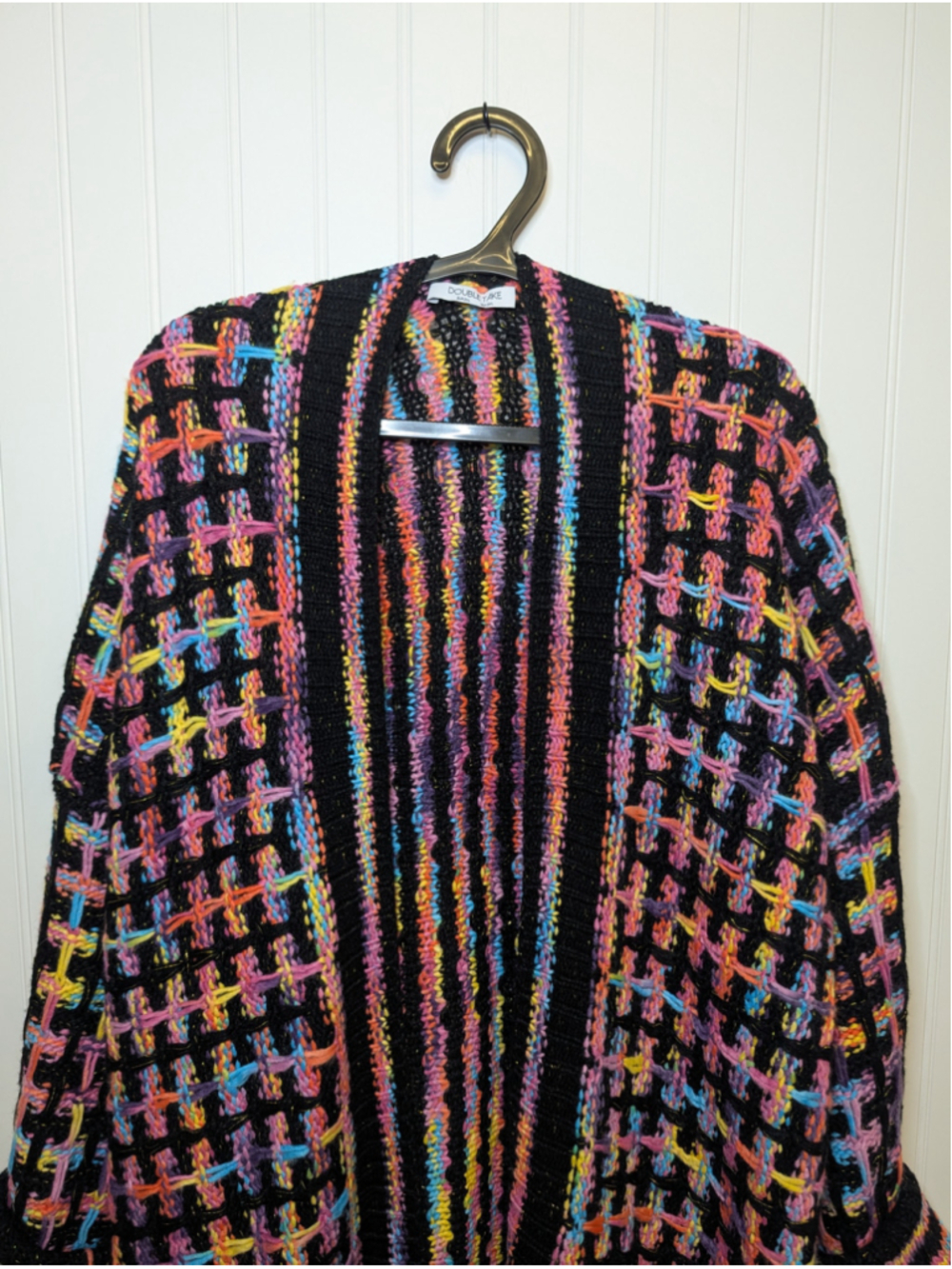 DOUBLE TAKE Boho Knit Duster Cardigan Fringe Oversized Plus 2XL Multicolor Y2K - Picture 2 of 8